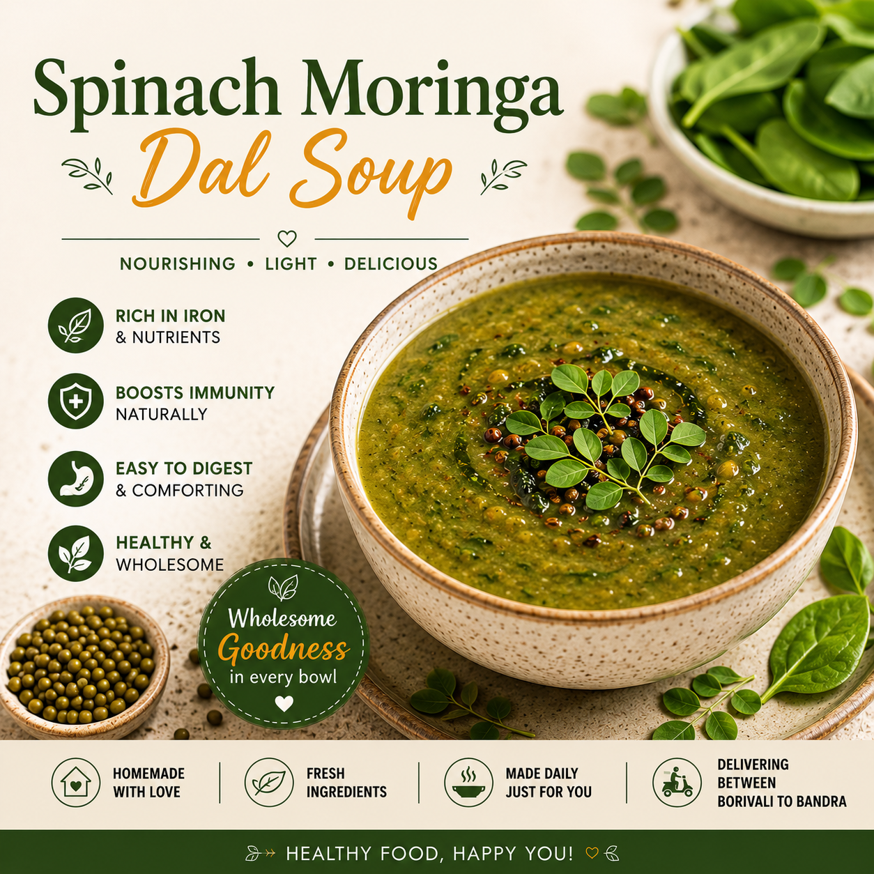 Spinach moringa dal soup
